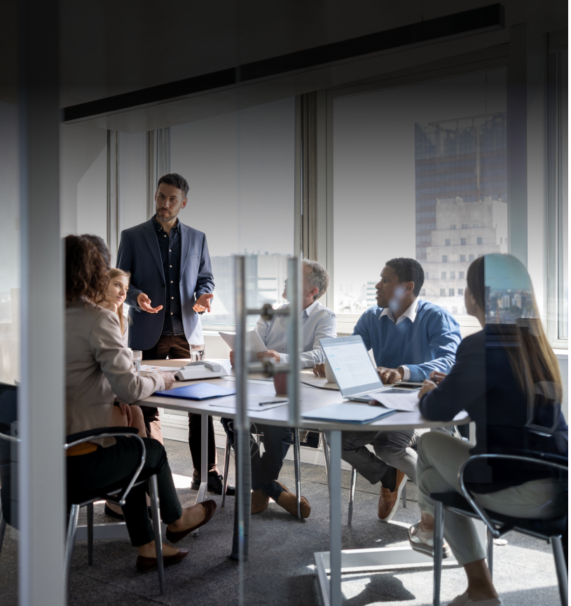 Group collaborating in a modern office