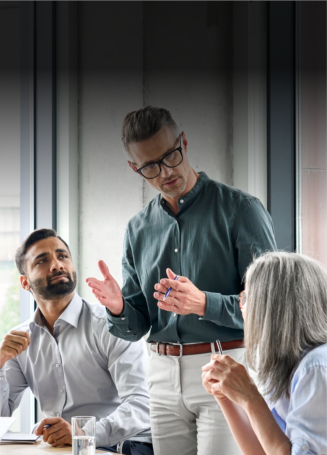 Professionals engaged in conversation