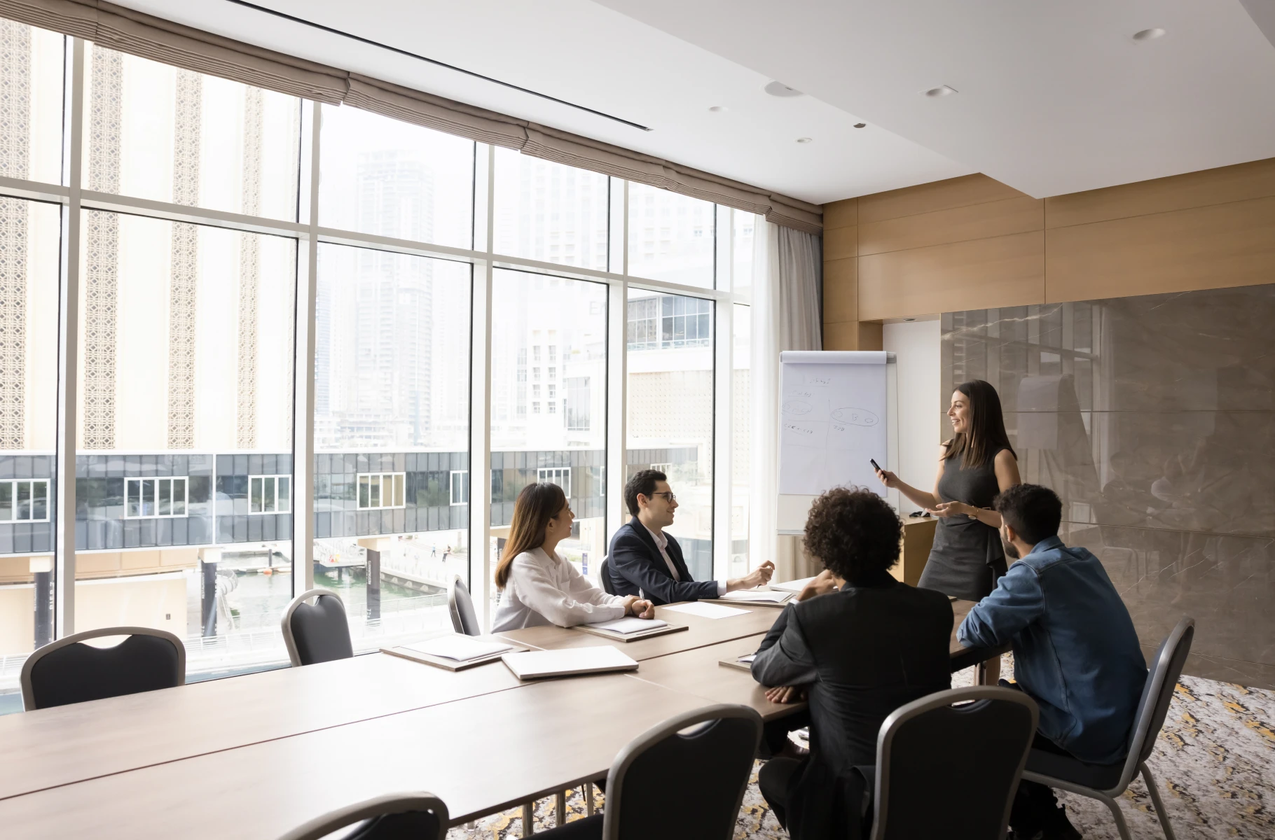 Professional presentation in boardroom setting