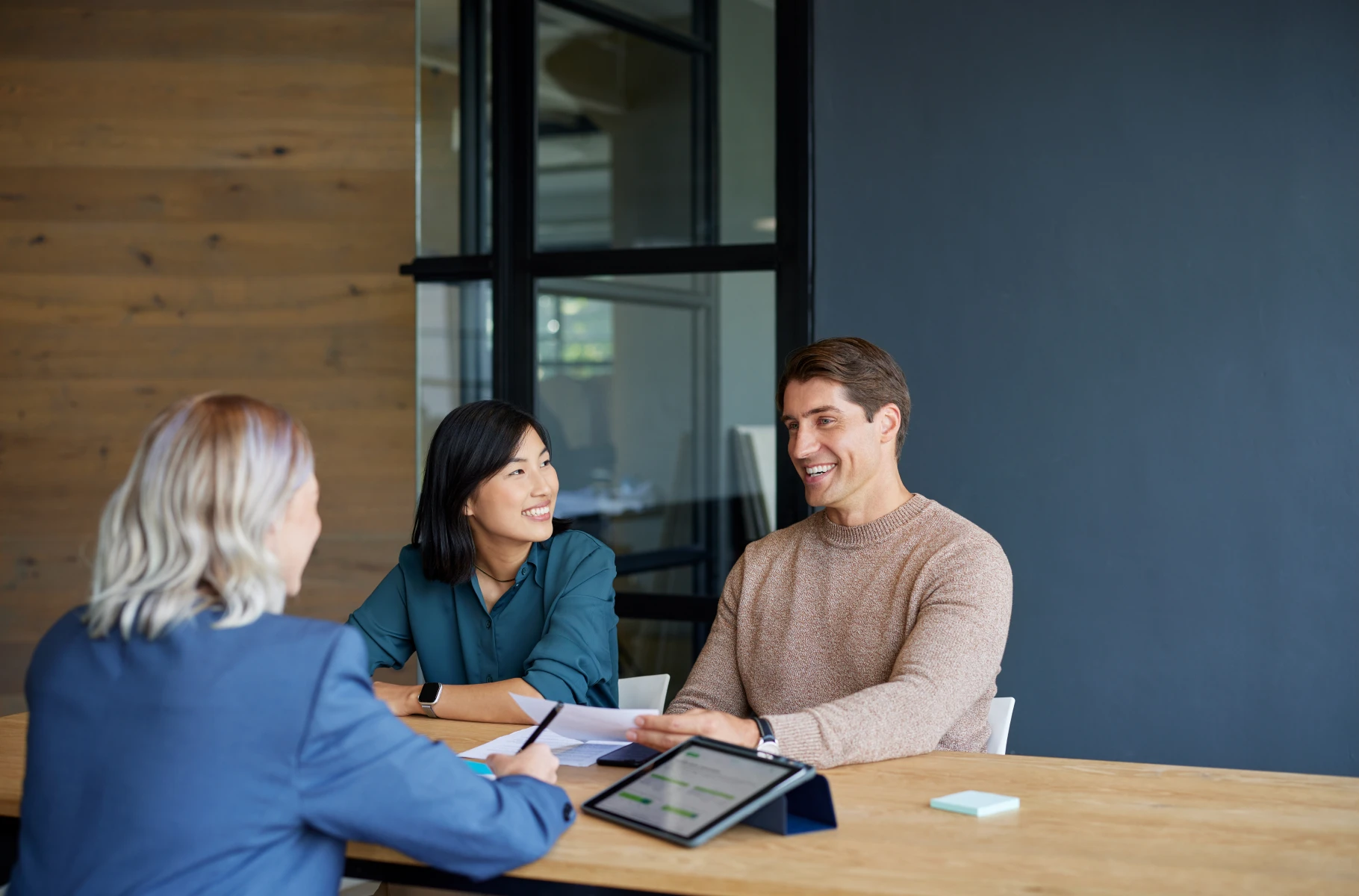 Team collaborating in modern office setting